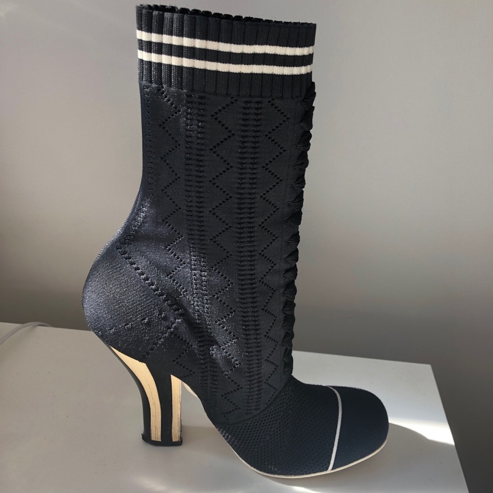 Black Fendi stretch knit ankle boots